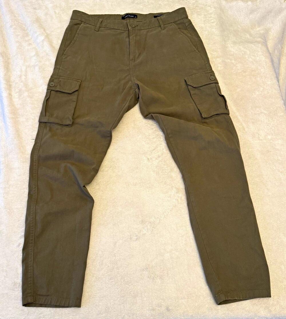 Highlander Mens Cargo Pants Green 32 Cotton Twill Straight Leg Pockets